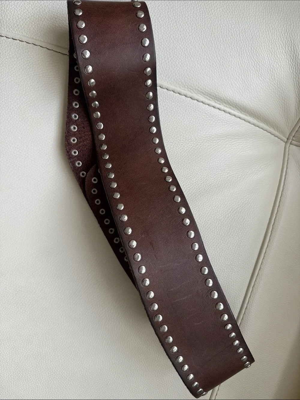 Zara Dark Brown Studded Wide Leather Belt with Silver Hardware